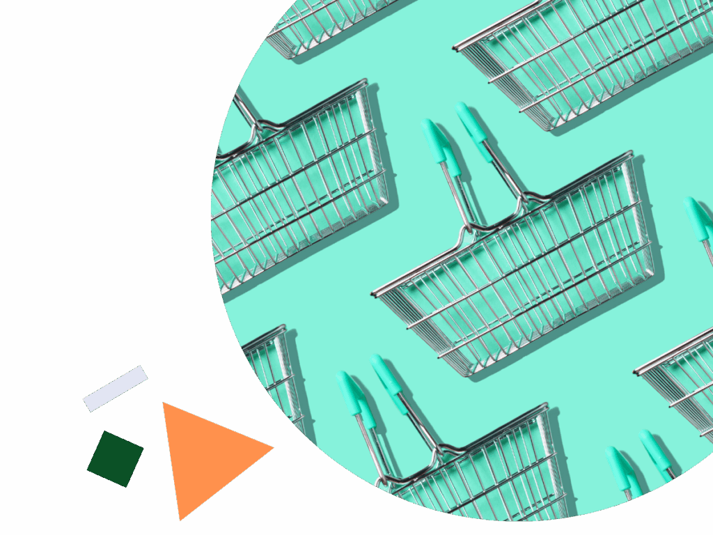 Decorative image of empty shopping baskets on decorative blue background